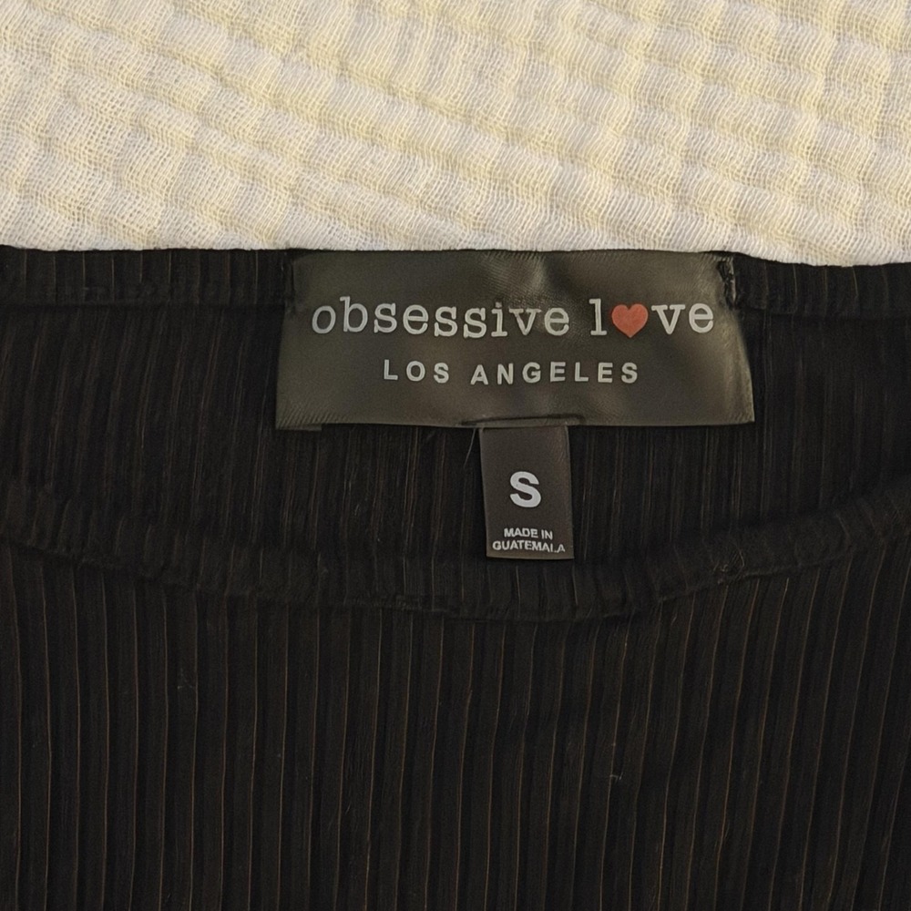 Obsessive Love Los Angeles Dress Womens Small Black Ribbed Bodycon Ruched Midi - Picture 12 of 16